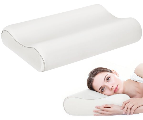 Cuscino Cervicale Memory Foam a Doppia Altezza 60x40x10-12 cm con Copertura Rimovibile e Lavabile Bianco Crema