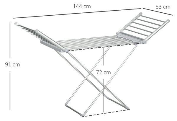 HOMCOM Stendino Elettrico Riscaldato Salvaspazio in Alluminio Pieghevole per Asciugatura Veloce e Comoda 144x53x96cm Argento|Aosom