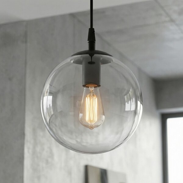 Lampadario a sospensione con filo COSMO 1xE14/10W/230V diametro 14 cm nero/limpido