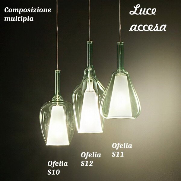 Sospensione vetro verde trasparente gea luce ofelia s10 e27 led lampada soffitto - Gea Luce