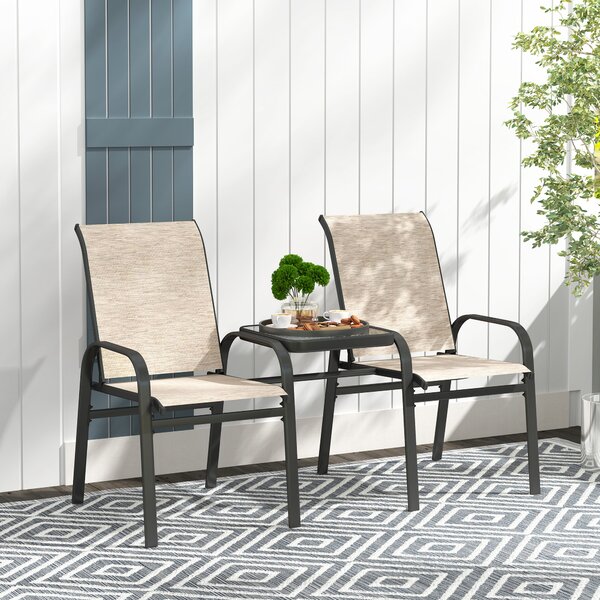 Panchina 2 Posti da Giardino 152x72x95 cm con Braccioli e Tavolino Basso Centrale in Vetro Marrone e Nero