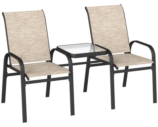Panchina 2 Posti da Giardino 152x72x95 cm con Braccioli e Tavolino Basso Centrale in Vetro Marrone e Nero