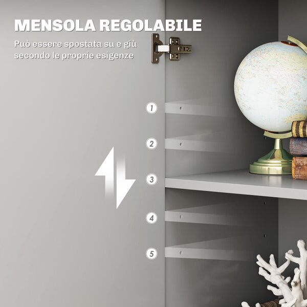 HOMCOM Credenza Moderna con 3 Armadietti e 2 Cassetti, in Legno, 106x35x76 cm, Grigio Chiaro