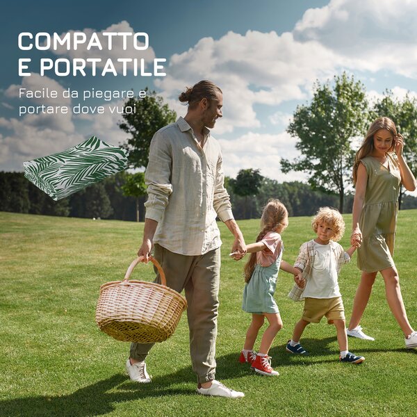 Outsunny Tappeto Esterno per Balcone e Terrazza Reversibile con Fantasia a Foglie, 152x243 cm, Verde e Bianco