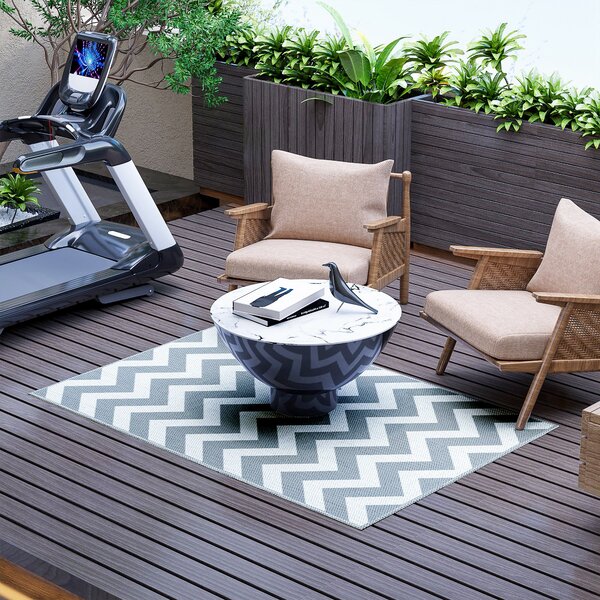 Outsunny Tappeto da Esterno Reversibile con Fantasia Geometrica, 121x182 cm, Grigio e Bianco