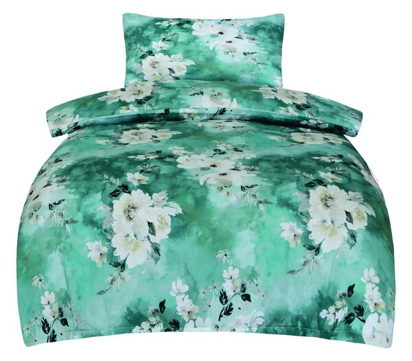 Biancheria da letto verde in raso di cotone per letto singolo 140x200 cm Fiona – My House