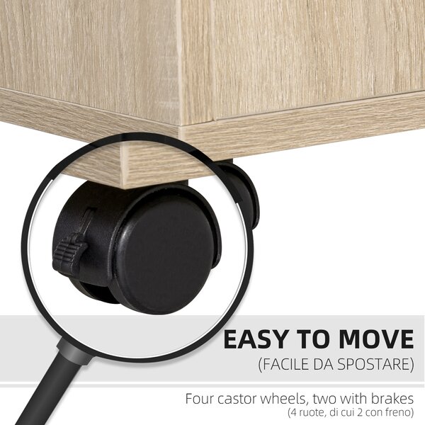 Vinsetto Mobile Porta Stampante, Mobile Ufficio, Mobiletto Basso, Mobile Multiuso con 4 Ruote, Rovere, 80x40x72cm|Aosom