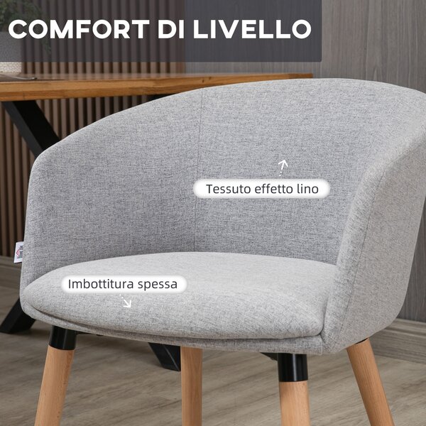 HOMCOM Sedia Moderna con Braccioli Imbottiti, in Tessuto Effetto Lino, Legno e Acciaio, 57x56x72 cm, Grigio Chiaro