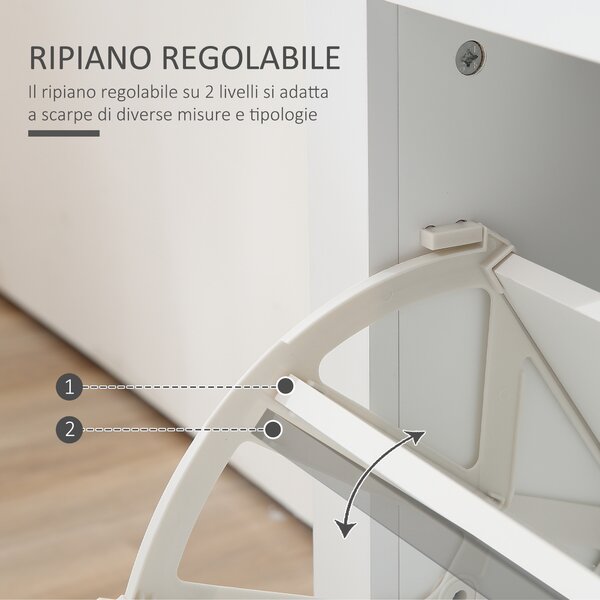 HOMCOM Scarpiera Slim 2 Cassetti a Ribalta e Ripiano Regolabile per 12 Paia di Scarpe, 79x23x90.5 cm, Bianco