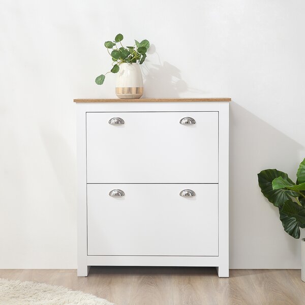 HOMCOM Scarpiera Slim 2 Cassetti a Ribalta e Ripiano Regolabile per 12 Paia di Scarpe, 79x23x90.5 cm, Bianco