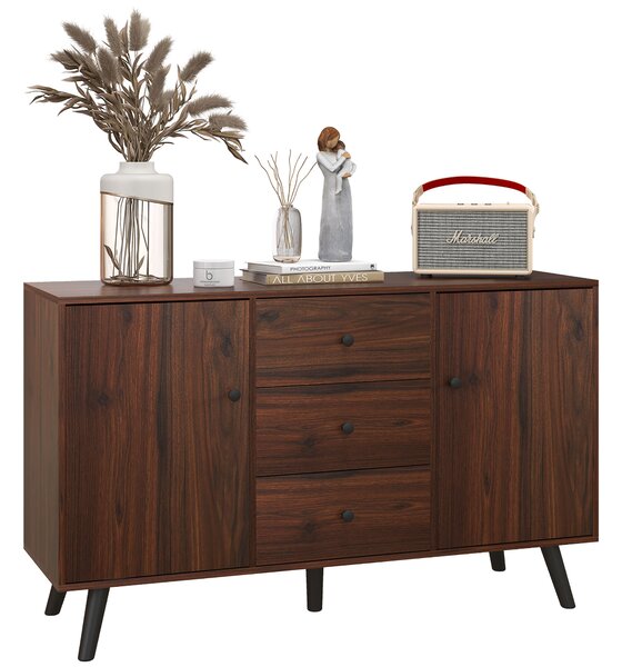HOMCOM Credenza Moderna in Legno e Truciolato con 2 Armadietti e 3 Cassetti, 127x40x76 cm, Marrone e Nero