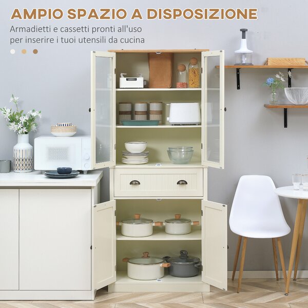 HOMCOM Mobile Dispensa a 5 Livelli con Cassetto Centrale, in MDF e Truciolato, 76x40x182.5 cm, Bianco Crema | Aosom Italy