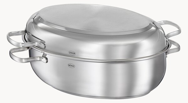 Casseruola ovale con coperchio in acciaio inossidabile antiaderente Elegance