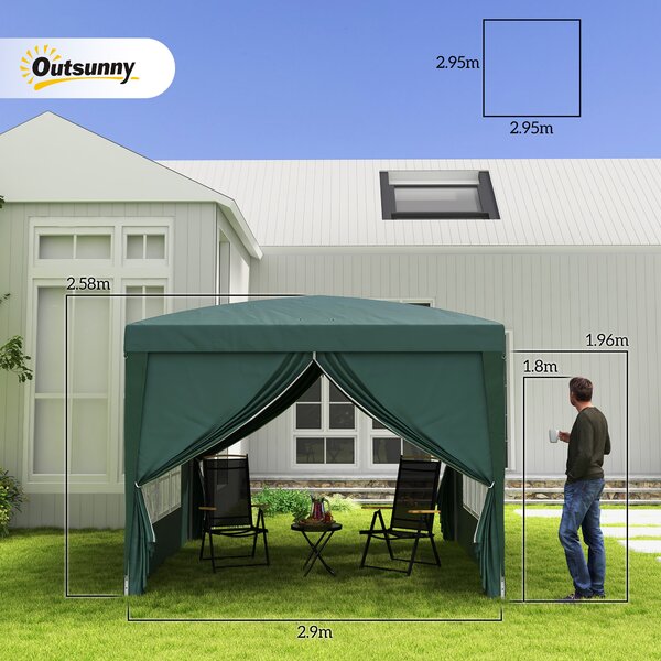 Outsunny Gazebo 3x3 m da Giardino Impermeabile in Acciaio con Copertura in tessuto Oxford, Verde|Aosom