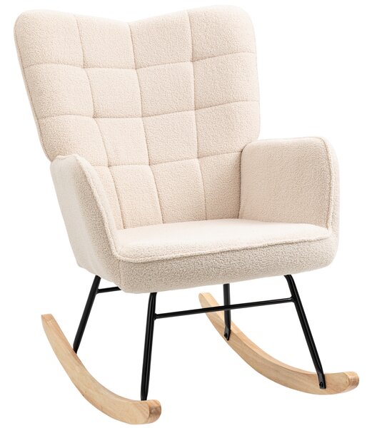 HOMCOM Poltrona a Dondolo Imbottita in Legno e Acciaio per Soggiorno e Camera da Letto, 71x92x101 cm, Beige