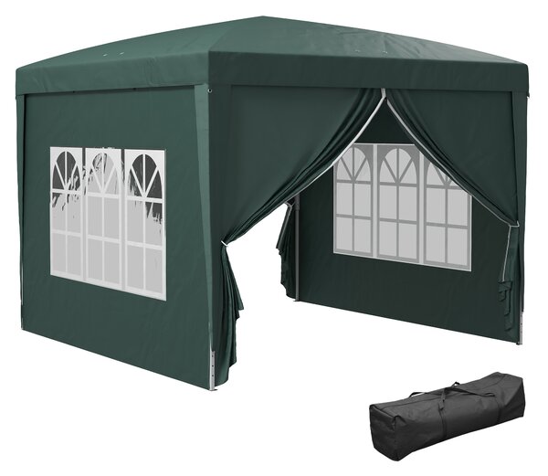 Outsunny Gazebo 3x3 m da Giardino Impermeabile in Acciaio con Copertura in tessuto Oxford, Verde|Aosom