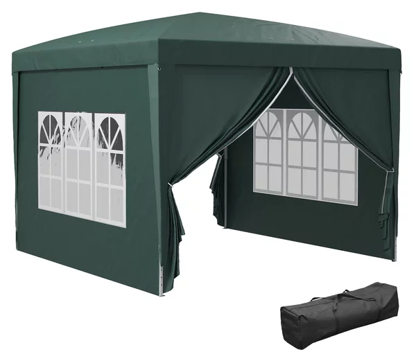 Outsunny Gazebo 3x3 m da Giardino Impermeabile in Acciaio con Copertura in tessuto Oxford, Verde|Aosom