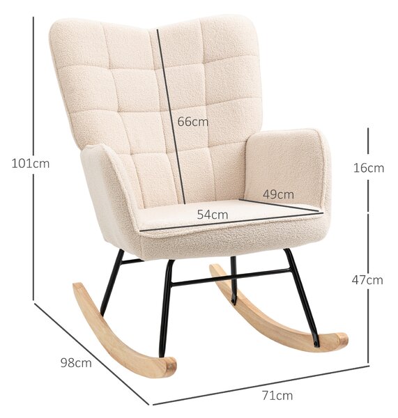 HOMCOM Poltrona a Dondolo Imbottita in Legno e Acciaio per Soggiorno e Camera da Letto, 71x92x101 cm, Beige