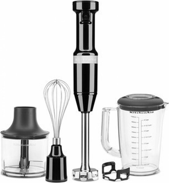 KITCHENAID Frullatore ad Immersione Minipimer Potenza 180 Watt con Bicchiere e Lama in Acciaio Inox colore Onyx Black - 5KHBV83EOB