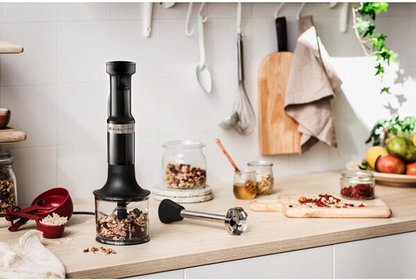KITCHENAID Frullatore ad Immersione Minipimer Potenza 180 Watt con Bicchiere e Lama in Acciaio Inox colore Onyx Black - 5KHBV83EOB