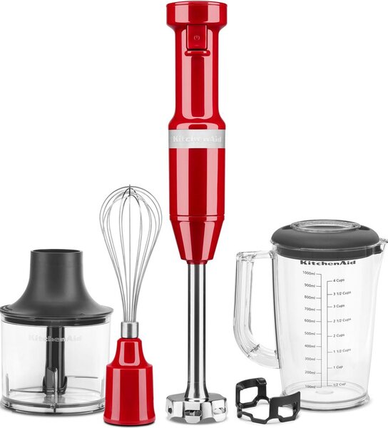 KITCHENAID Frullatore ad Immersione Minipimer Potenza 180 Watt con Accessori colore Rosso e Acciaio Inox - 5KHBV83EER