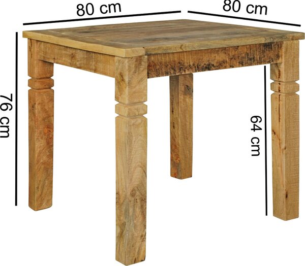 Tavolo da pranzo RUSTICA 80 x 80 x 76 cm in legno massiccio di mango