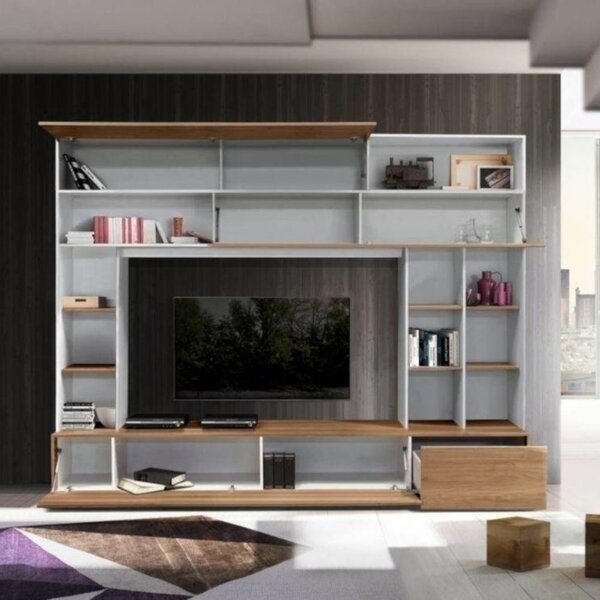 DecHome Parete Attrezzata Moderna 4 Ante e Vani a Giorno Dimensioni 277x41x209 cm colore Bianco/Olmo - Boran