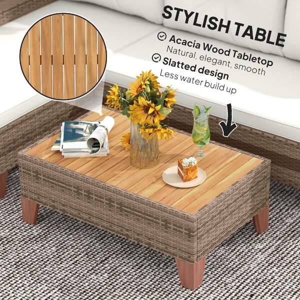 VivaGarden Salotto da Giardino con Divano Chaise Longue e Tavolino in Rattan PE colore Crema