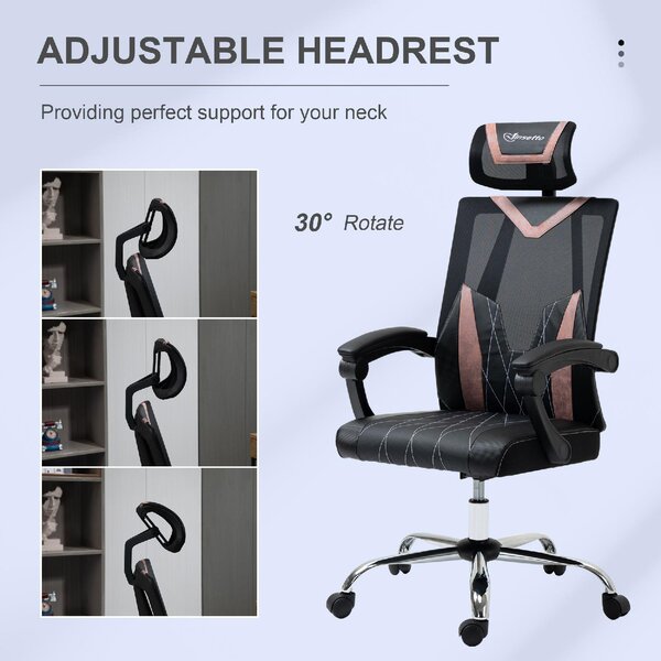 DecHome Sedia Ergonomica con Ruote Braccioli e Poggiatesta in Tessuto Mesh colore Nero