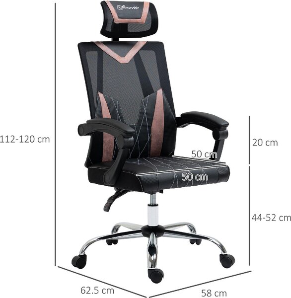 DecHome Sedia Ergonomica con Ruote Braccioli e Poggiatesta in Tessuto Mesh colore Nero