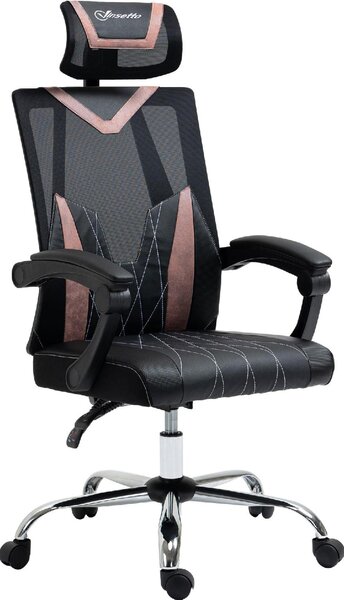 DecHome Sedia Ergonomica con Ruote Braccioli e Poggiatesta in Tessuto Mesh colore Nero