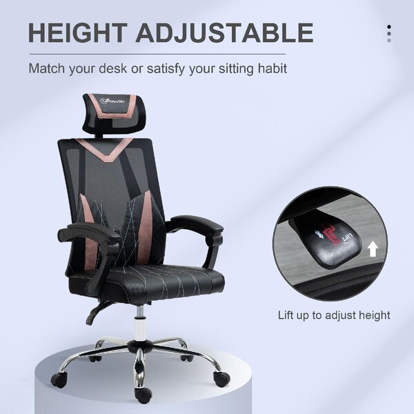 DecHome Sedia Ergonomica con Ruote Braccioli e Poggiatesta in Tessuto Mesh colore Nero