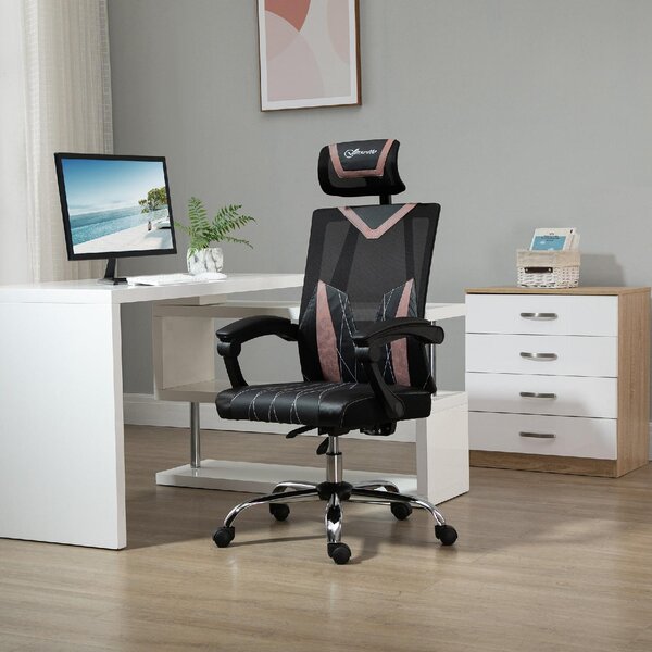 DecHome Sedia Ergonomica con Ruote Braccioli e Poggiatesta in Tessuto Mesh colore Nero