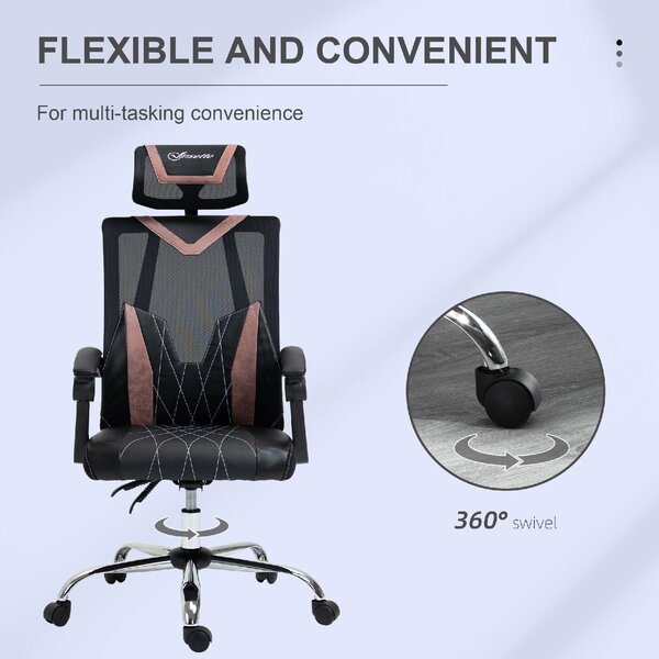 DecHome Sedia Ergonomica con Ruote Braccioli e Poggiatesta in Tessuto Mesh colore Nero