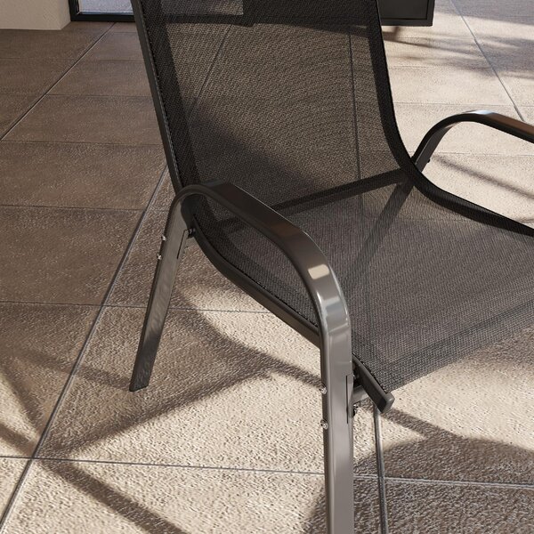 VivaGarden Sedia per Esterni Impilabile Set 4 Sedie da Giardino in Acciaio/Tessuto Dimensioni 54x71x93 cm colore Nero