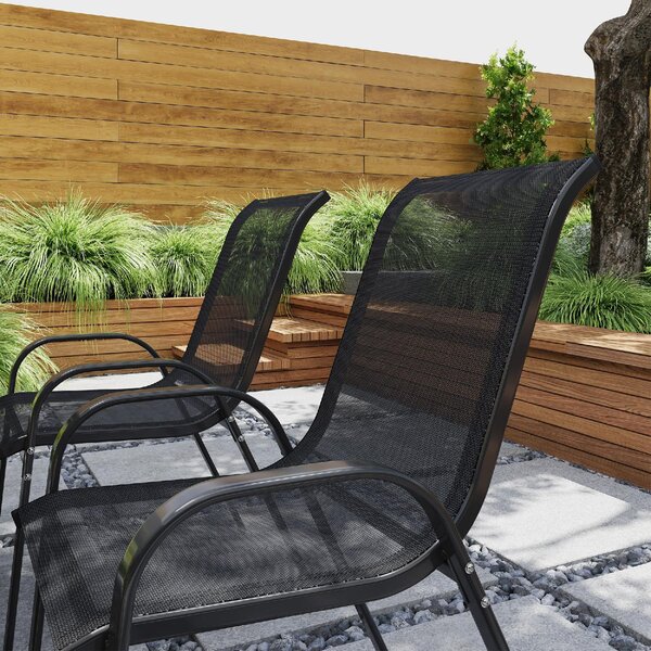 VivaGarden Sedia per Esterni Impilabile Set 4 Sedie da Giardino in Acciaio/Tessuto Dimensioni 54x71x93 cm colore Nero