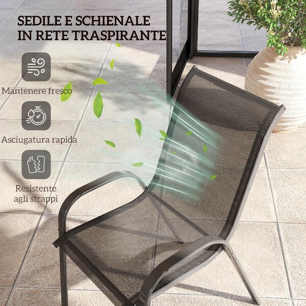 VivaGarden Sedia per Esterni Impilabile Set 4 Sedie da Giardino in Acciaio/Tessuto Dimensioni 54x71x93 cm colore Nero
