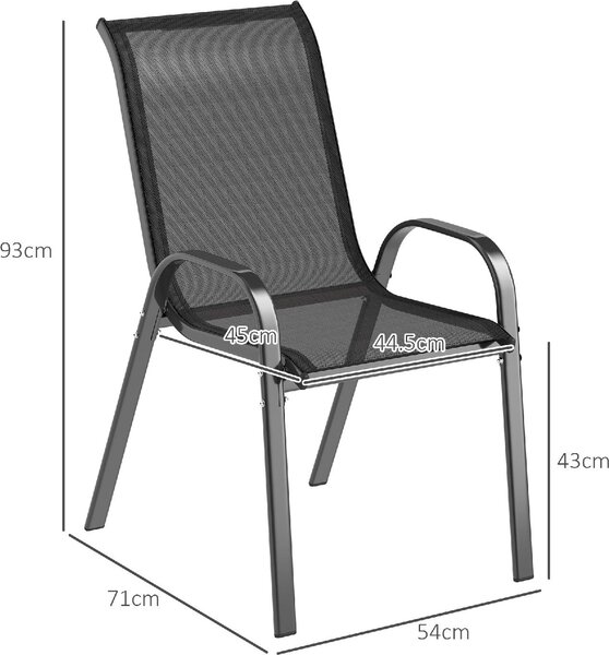 VivaGarden Sedia per Esterni Impilabile Set 4 Sedie da Giardino in Acciaio/Tessuto Dimensioni 54x71x93 cm colore Nero
