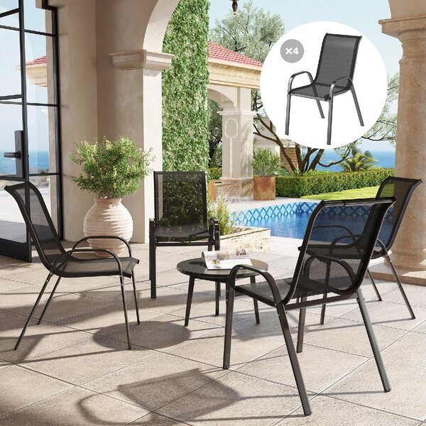 VivaGarden Sedia per Esterni Impilabile Set 4 Sedie da Giardino in Acciaio/Tessuto Dimensioni 54x71x93 cm colore Nero