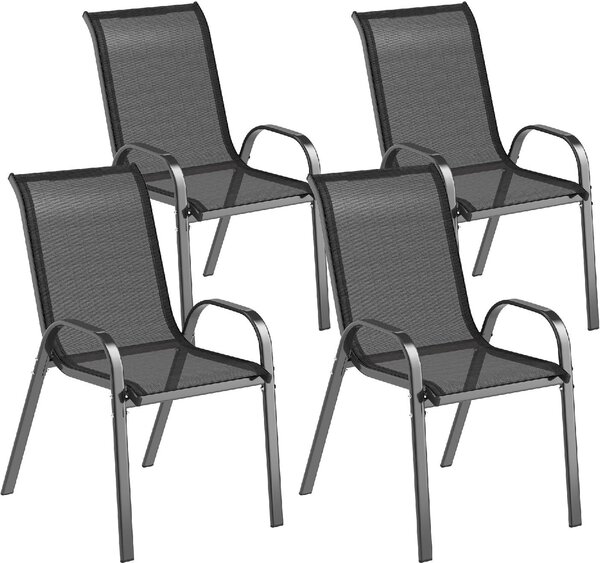 VivaGarden Sedia per Esterni Impilabile Set 4 Sedie da Giardino in Acciaio/Tessuto Dimensioni 54x71x93 cm colore Nero