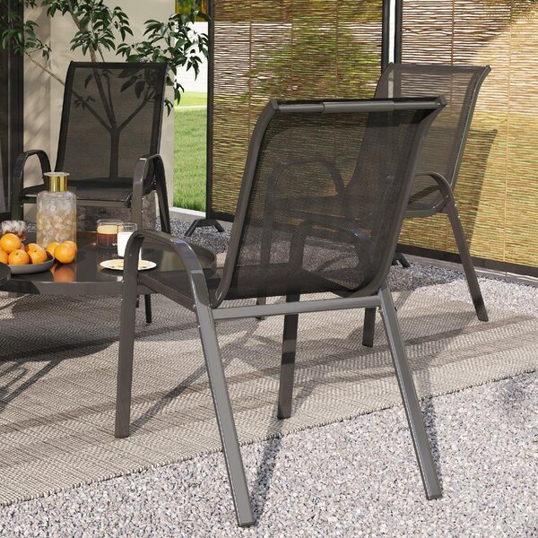VivaGarden Sedia per Esterni Impilabile Set 4 Sedie da Giardino in Acciaio/Tessuto Dimensioni 54x71x93 cm colore Nero