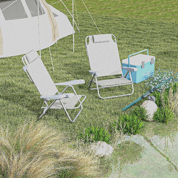 VivaGarden Spiaggina Pieghevole Cuscino Poggiatesta Set 2 Sdraio in Alluminio/Textilene colore Grigio Chiaro
