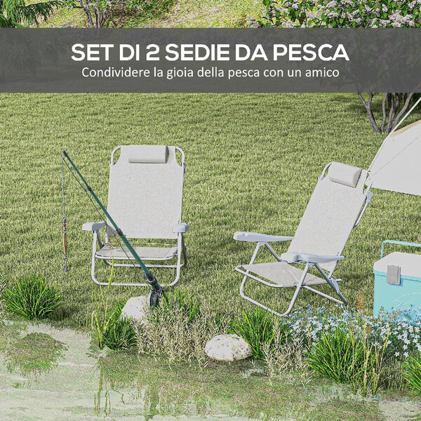 VivaGarden Spiaggina Pieghevole Cuscino Poggiatesta Set 2 Sdraio in Alluminio/Textilene colore Grigio Chiaro
