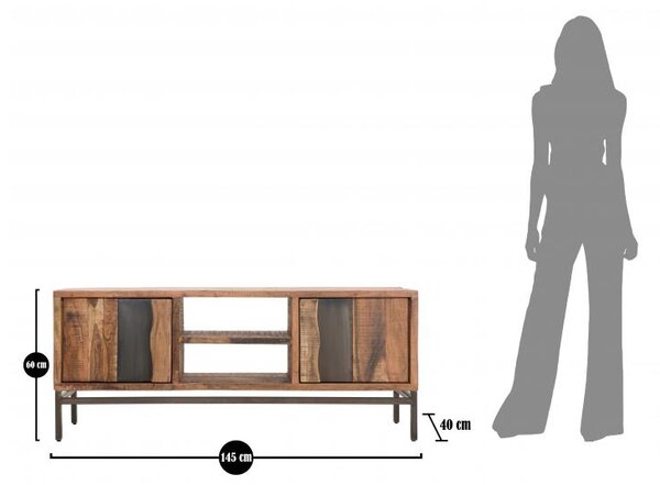 Mobile tv da salotto design industriale legno massello - Arredior