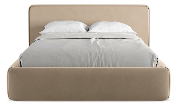 Letto matrimoniale imbottito marrone chiaro con contenitore con griglia 160x200 cm Kiana - Makamii