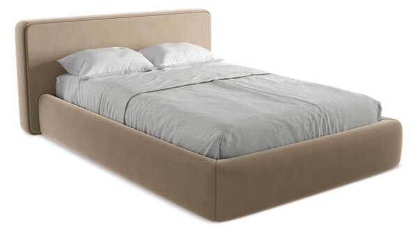 Letto matrimoniale imbottito marrone chiaro con contenitore con griglia 160x200 cm Kiana - Makamii