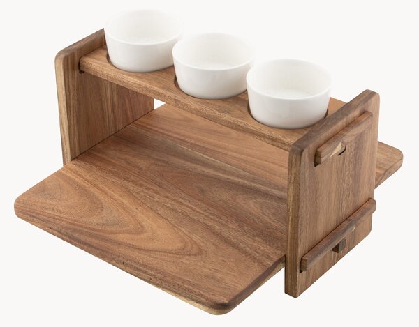 Vassoio da portata in legno di acacia con ciotole per snack in ceramica Gather 4 pz