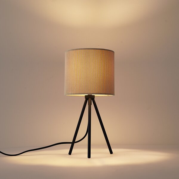 Lampada da tavolo moderna a treppiede color talpa con paralume in velluto - Luz