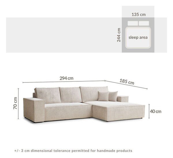 Divano angolare color crema allungabile/con contenitore (con penisola a destra/con chaise lounge) con rivestimento in ciniglia Maze – Maison de Rêve