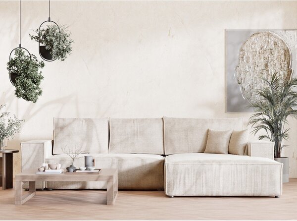 Divano angolare color crema allungabile/con contenitore (con penisola a destra/con chaise lounge) con rivestimento in ciniglia Maze – Maison de Rêve